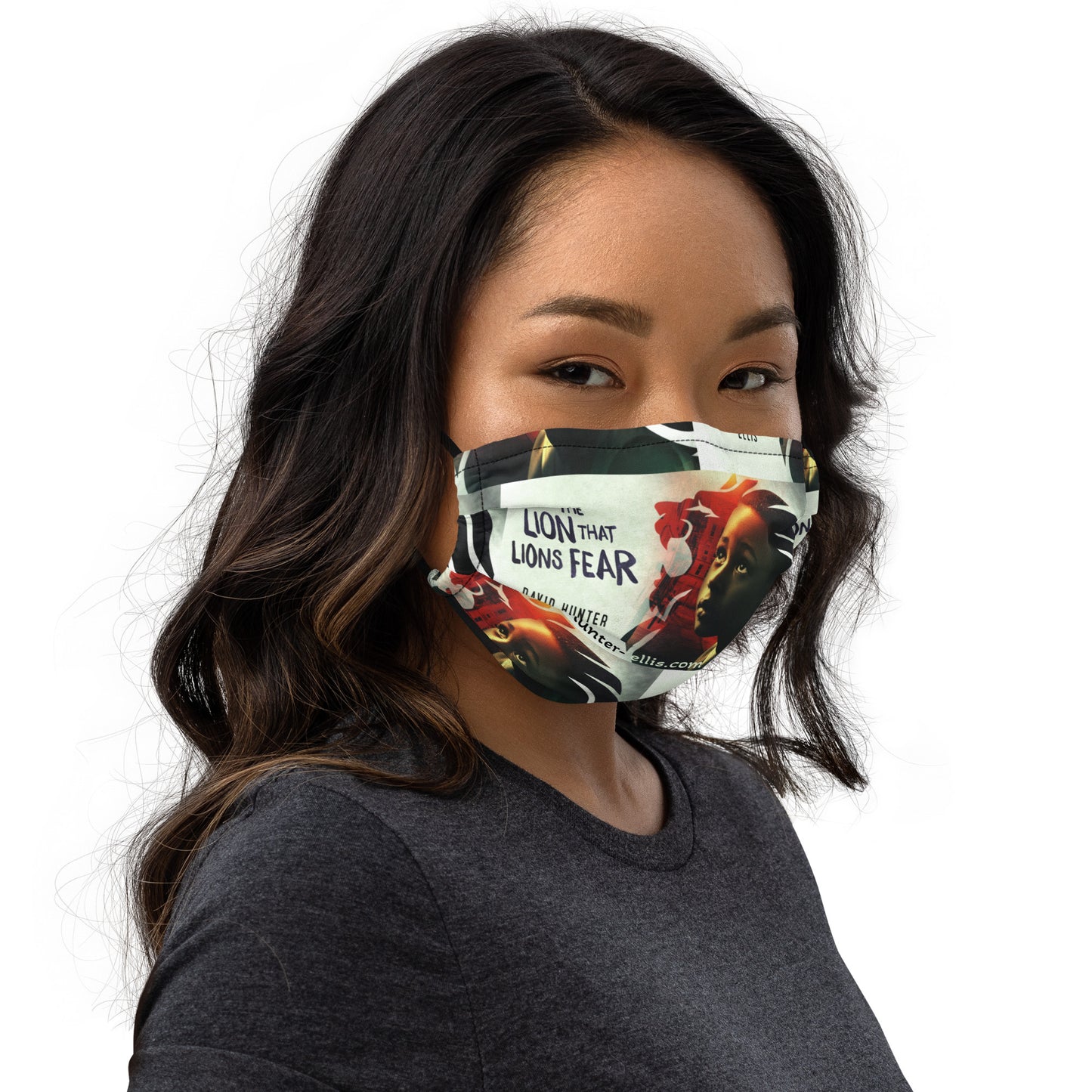 Signature 'The Lion That Lions Fear,' book cover Premium face mask