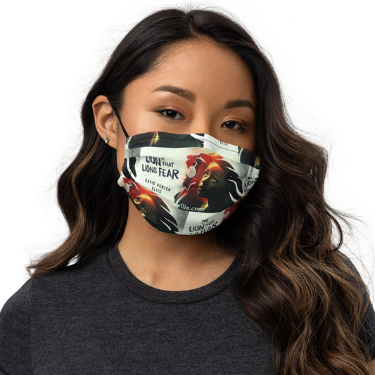 Signature 'The Lion That Lions Fear,' book cover Premium face mask